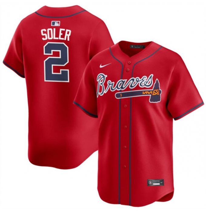 Men's Atlanta Braves #2 Jorge Soler Red 2024 Alternate Limited Stitched Baseball Jersey