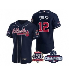 Men's Atlanta Braves #12 Jorge Soler 2021 Navy World Series Champions With 150th Anniversary Flex Base Stitched Jersey