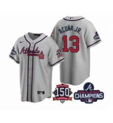 Men's Atlanta Braves #13 Ronald Acuna Jr. 2021 Gray World Series Champions With 150th Anniversary Patch Cool Base Stitched Jersey
