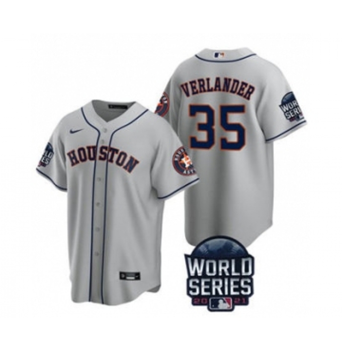 Men's Houston Astros #35 Justin Verlander 2021 Gray World Series Cool Base Stitched Baseball Jersey