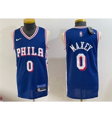 Men's Philadelphia 76ers #0 Tyrese Maxey Royal Icon Edition Stitched Jersey