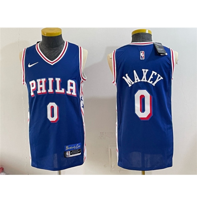 Men's Philadelphia 76ers #0 Tyrese Maxey Royal Icon Edition Stitched Jersey