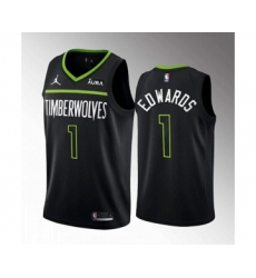 Men's Minnesota Timberwolves #1 Anthony Edwards Black City Stitched Jersey