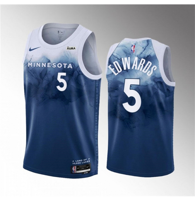 Men's Minnesota Timberwolves #5 Anthony Edwards Blue 2023-24 City Edition Stitched Jersey