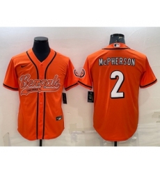 Men's Cincinnati Bengals #2 Evan McPherson Orange With Patch Cool Base Stitched Baseball Jersey