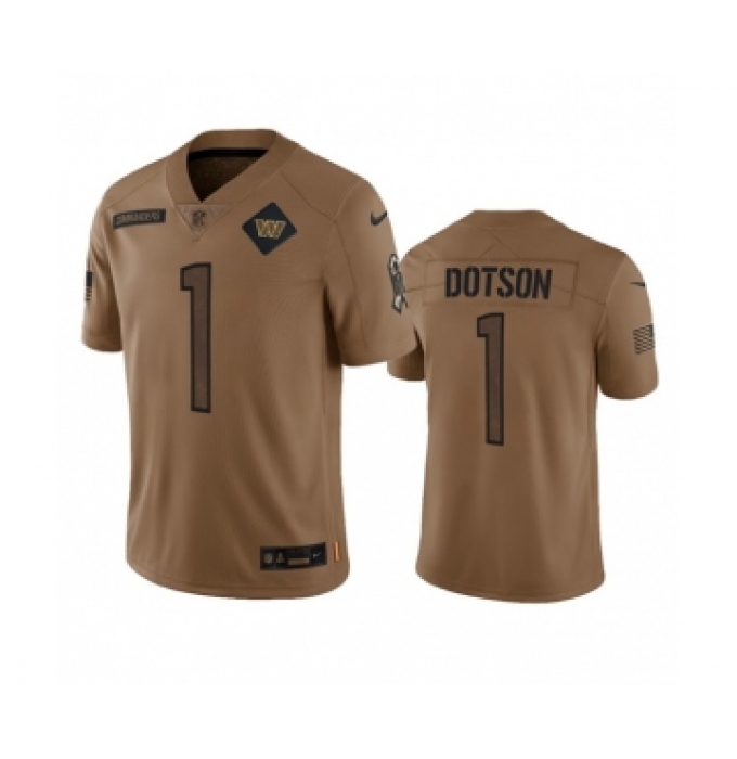 Men's Nike Washington Commanders #1 Jahan Dotson 2023 Brown Salute To Service Limited Football Stitched Jersey
