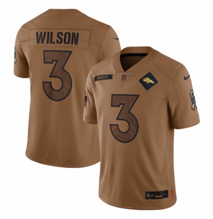 Men's Denver Broncos #3 Russell Wilson Nike Brown 2023 Salute To Service Limited Jersey