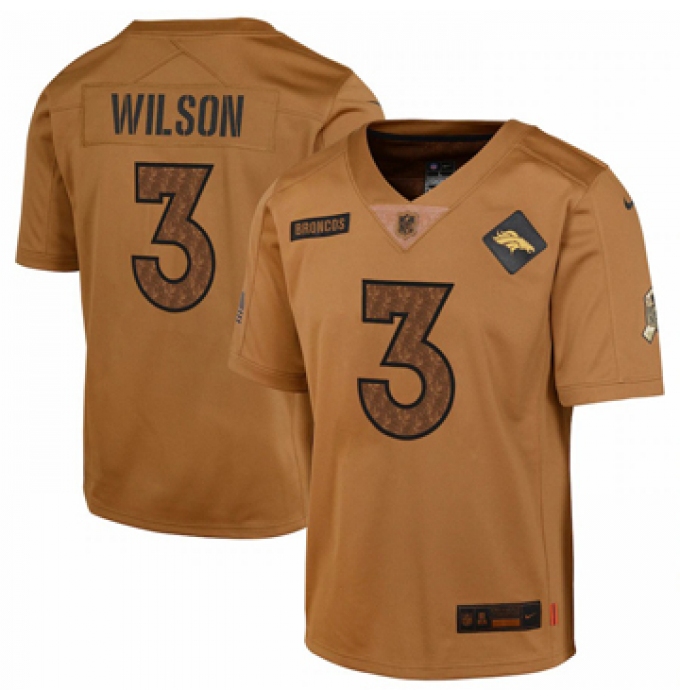 Youth Denver Broncos #3 Russell Wilson Nike Brown 2023 Salute To Service Limited Jersey