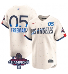 Men's Los Angeles Dodgers #5 Freddie Freeman Cream 2024 World Series Champions City Connect Limited Stitched Baseball Jersey