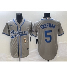 Men's Los Angeles Dodgers #5 Freddie Freeman Number Grey Cool Base Stitched Baseball Jersey