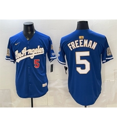 Men's Los Angeles Dodgers #5 Freddie Freeman Royal 2026 Gold Collection 9x & B2B Champs Stitched Baseball Jersey