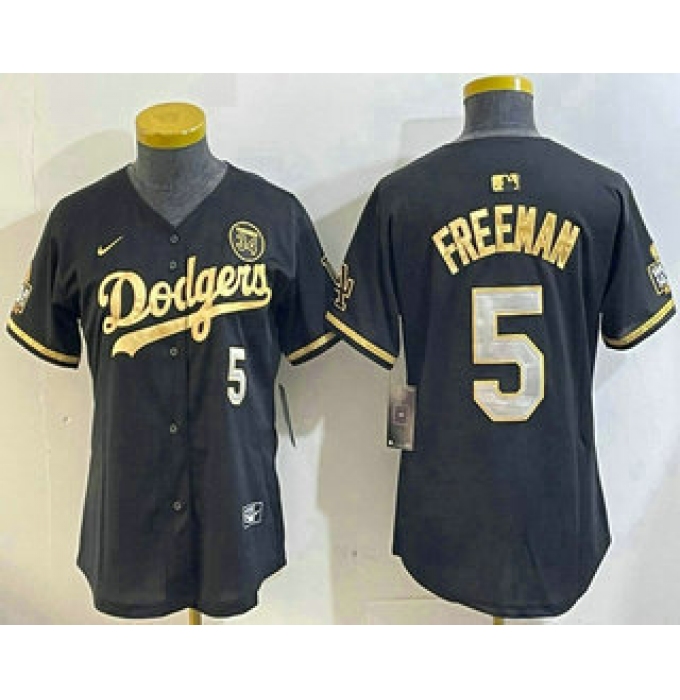 Women's Los Men's Los Angeles Dodgers #5 Freddie Freeman Black Gold 2024 World Series 34 Stitched Cool Base Jerseys