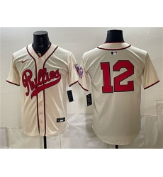 Men's Philadelphia Phillies #12 Kyle Schwarber Cream 2026 Field of Dreams Stadium Stitched Baseball Jersey