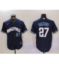 Men's Chicago Cubs #27 Seiya Suzuki Number Navy City Connect Cool Base Stitched Jersey