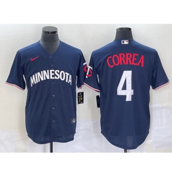 Men's Minnesota Twins #4 Carlos Correa 2023 Navy Blue Cool Base Stitched Jersey