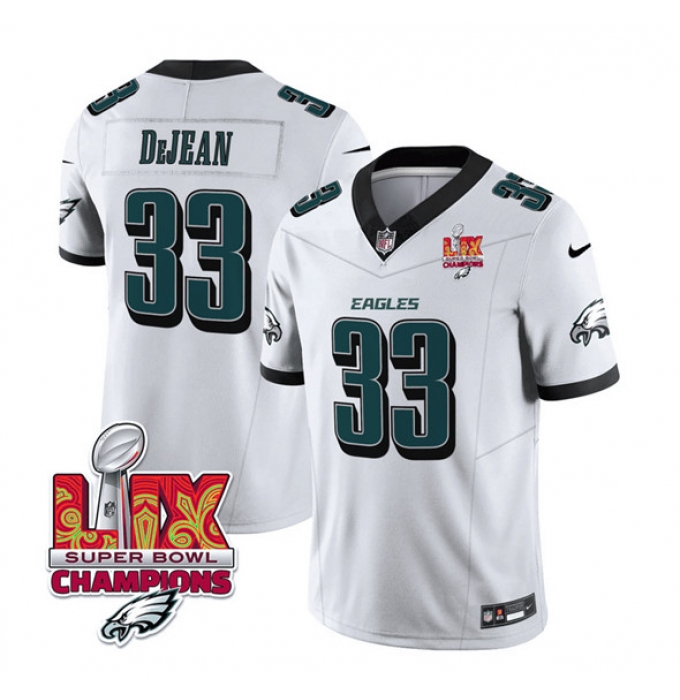 Men's Philadelphia Eagles #33 Cooper DeJean White 2025 Eagles Logo Super Bowl LIX New F.U.S.E. Vapor Untouchable Limited Football Stitched Jersey