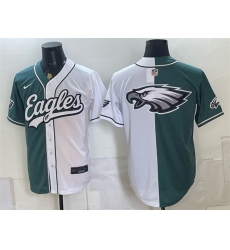 Men's Philadelphia Eagles Team Big Logo Green White Split Stitched Jersey
