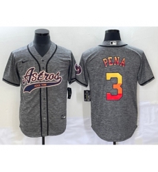 Men's Houston Astros #3 Jeremy Pena Grey Gridiron Cool Base Stitched Baseball Jersey