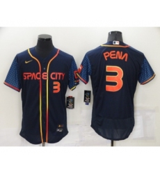 Men's Houston Astros #3 Jeremy Pena Number 2022 Navy Blue City Connect Flex Base Stitched Baseball Jersey