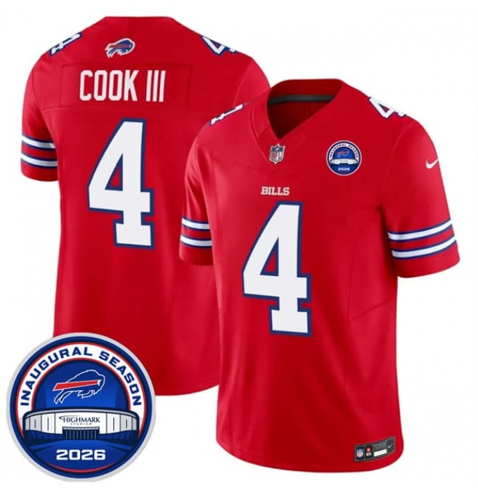 Men's Buffalo Bills #4 James Cook III Red F.U.S.E. 2026 Inaugural Season at Highmark Stadium Football Stitched Jersey