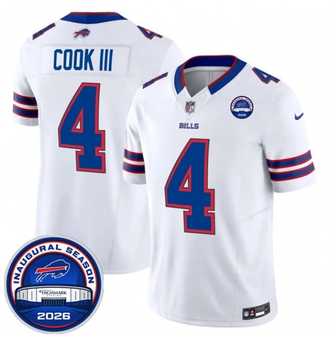 Men's Buffalo Bills #4 James Cook III White F.U.S.E. 2026 Inaugural Season at Highmark Stadium Football Stitched Jersey