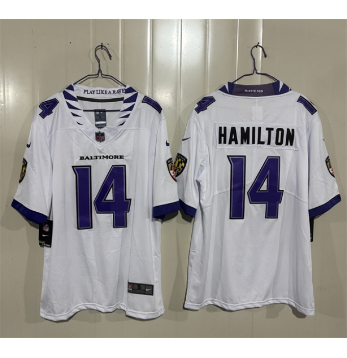 Men's Baltimore Ravens #14 Kyle Hamilton White 2026 Alternate Vapor Limited Football Stitched Jersey