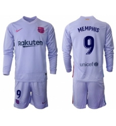 Men 2021-2022 Club Barcelona Second away purple Long Sleeve 9 Soccer Jersey