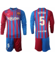 Men 2021-2022 Club Barcelona home red blue Long Sleeve 5 Nike Soccer Jersey
