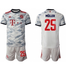 Men's FC Bayern München #25 Thomas Müller White Away Soccer Jersey With Shorts