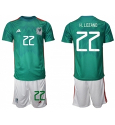 Men's Mexico #22 H.lozano Green Home Soccer Jersey Suit