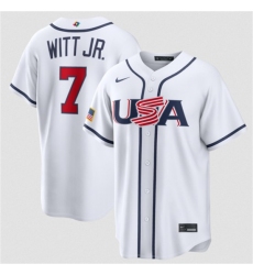 Men's USA Baseball #7 Bobby Witt Jr. White 2026 World Baseball Classic Home Stadium Stitched Jersey