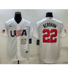 Men's USA Baseball #22 Clayton Kershaw Number 2023 White World Baseball Classic Stitched Jerseys