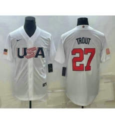 Men's USA Baseball #27 Mike Trout 2023 White World Baseball Classic Replica Stitched Jerseys