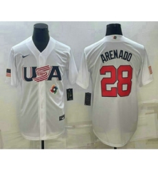 Men's USA Baseball #28 Nolan Arenado 2023 White World Baseball Classic Replica Stitched Jerseys