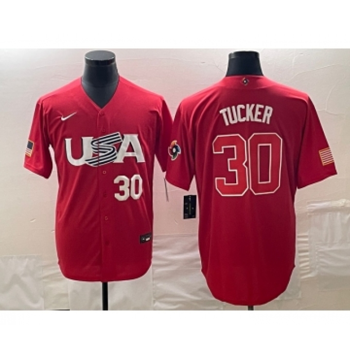Men's USA Baseball #30 Kyle Tucker Number 2023 Red World Classic With Patch Stitched Jersey2