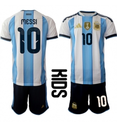 Youth Argentina #10 Lionel Messi National Team FIFA x World Cup 2026 Home White On Field Kids Jersey