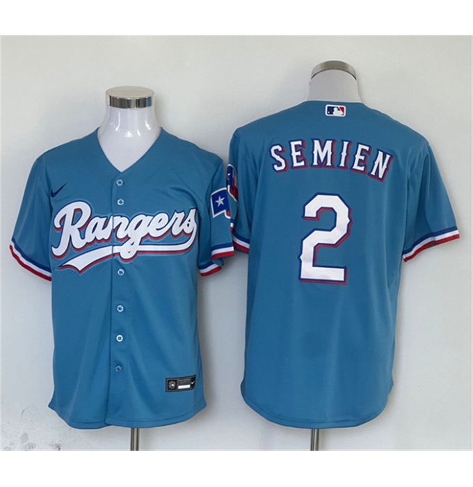 Men's Texas Rangers #2 Marcus Semien Blue Cool Base Stitched Baseball Jersey