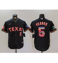 Men's Texas Rangers #5 Corey Seager Black Rainbow Mexico Cool Base Stitched Jersey