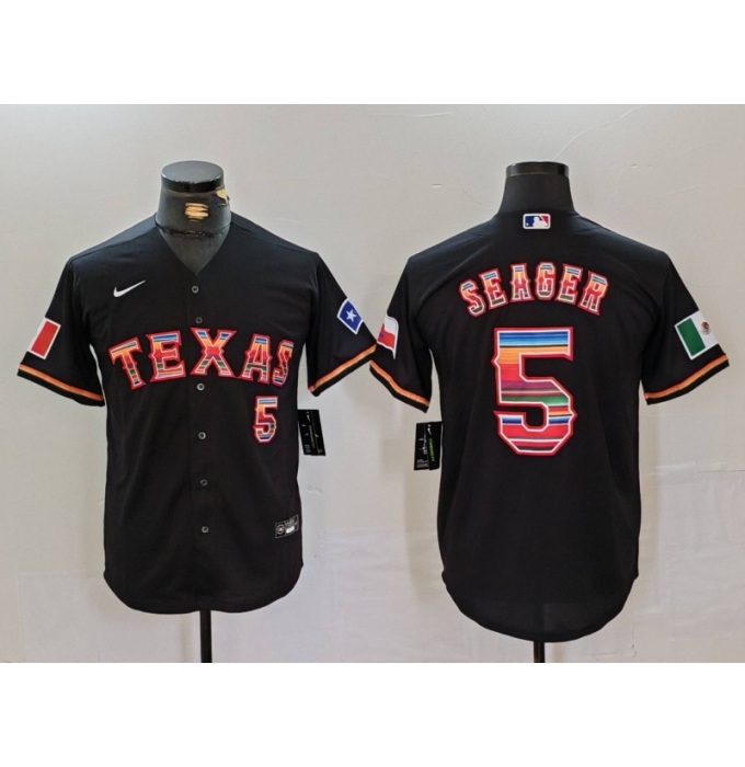Men's Texas Rangers #5 Corey Seager Black Rainbow Mexico Cool Base Stitched Jersey