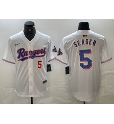 Men's Texas Rangers #5 Corey Seager Number White 2023 World Series Champions Cool Base Jersey