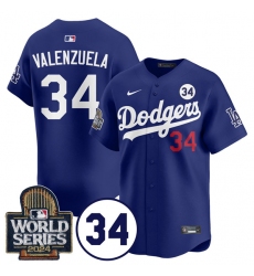 Men's Los Angeles Dodgers #34 Toro Valenzuela Royal 2024 World Series With No. 34 Cool Base Stitched Baseball Jersey