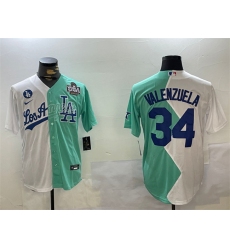 Men's Los Angeles Dodgers #34 Toro Valenzuela White Green Split 2024 World Series All-Star Cool Base Stitched Baseball Jersey