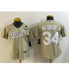 Women's Los Angeles Dodgers #34 Toro Valenzuela Cream 2024 World Series Cool Base Stitched Baseball Jersey(Run Small)