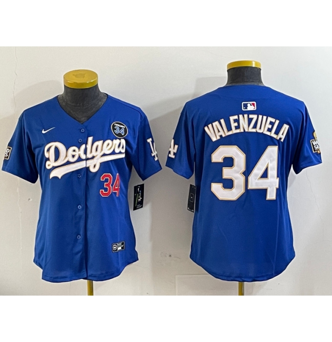 Women's Los Angeles Dodgers #34 Toro Valenzuela blue Gold 2024 World Series With Fernando Memorial Limited Stitched Baseball Jersey