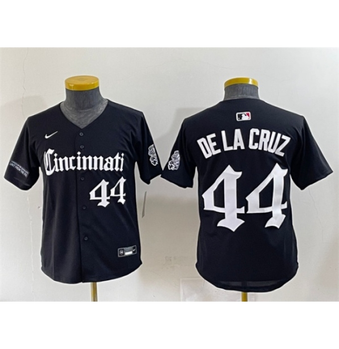 Youth Cincinnati Reds #44 Elly De La Cruz Black 'Gothic Queen City Edition' Vapor Premier Limited Stitched Baseball Jersey