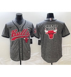 Men's Chicago Bulls Blank Grey Gridiron Cool Base Stitched Baseball Jersey