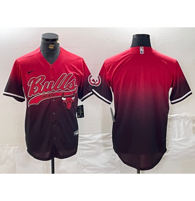 Men's Chicago Bulls Blank Red Black Stitched Baseball Jersey