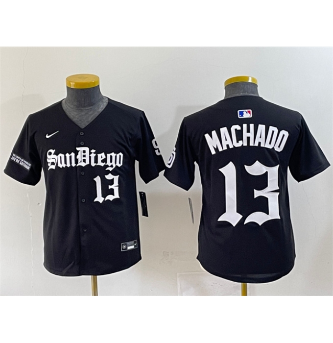 Youth San Diego Padres #13 Manny Machado Black Gothic Edition Vapor Limited Stitched Baseball Jersey