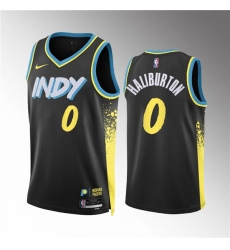 Men's Indiana Pacers #0 Tyrese Haliburton Black 2023-24 City Edition Stitched Basketball Jersey