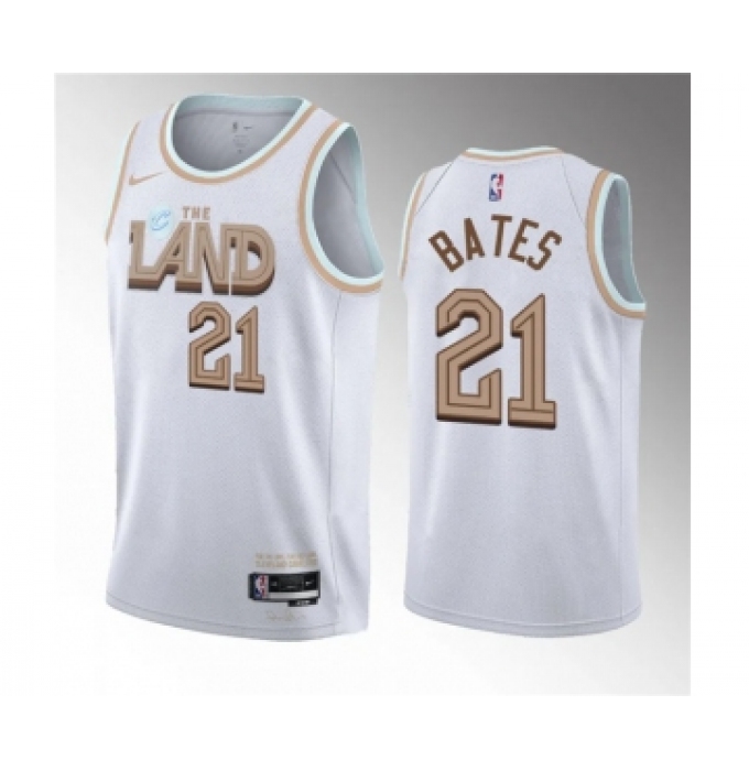 Men's Cleveland Cavaliers #21 Emoni Bates White 2023 Draft City Edition Stitched Jersey